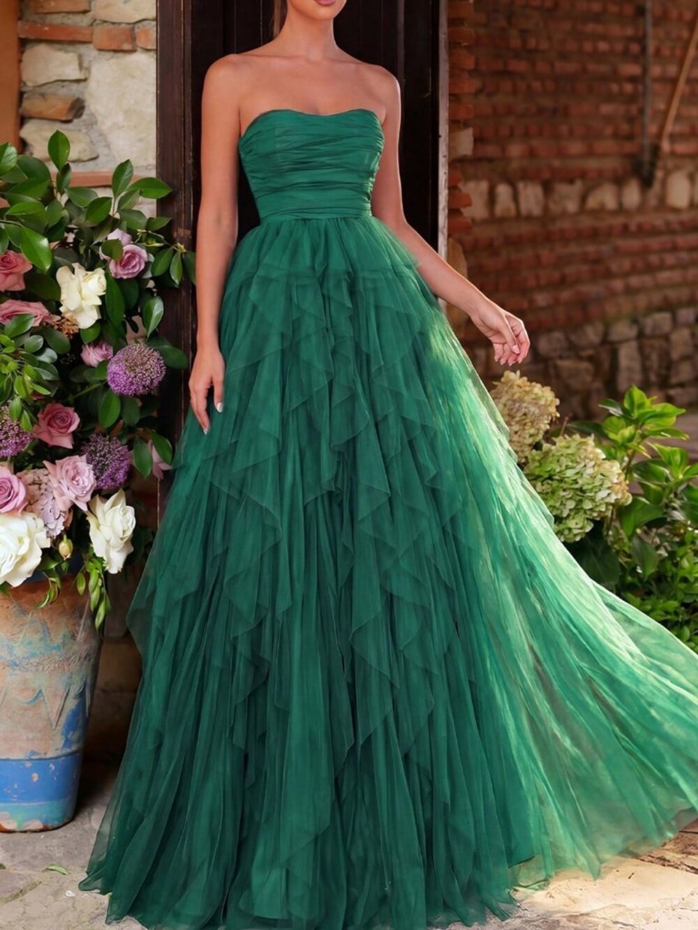 Dark Green Strapless Women's Tulle   Dress – Weddings & Galas